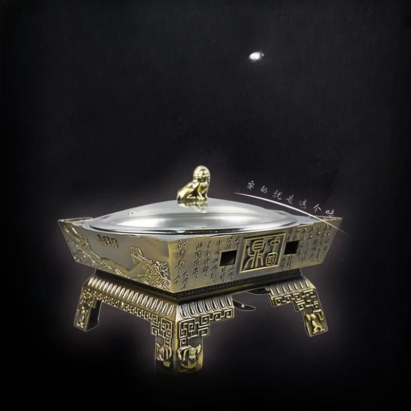 Bronze Hot Pot Dish Chinese Cauldron Style Simmering Plate for Restaurant Farmhouse Antique Finish Ceramic Serving Bowl