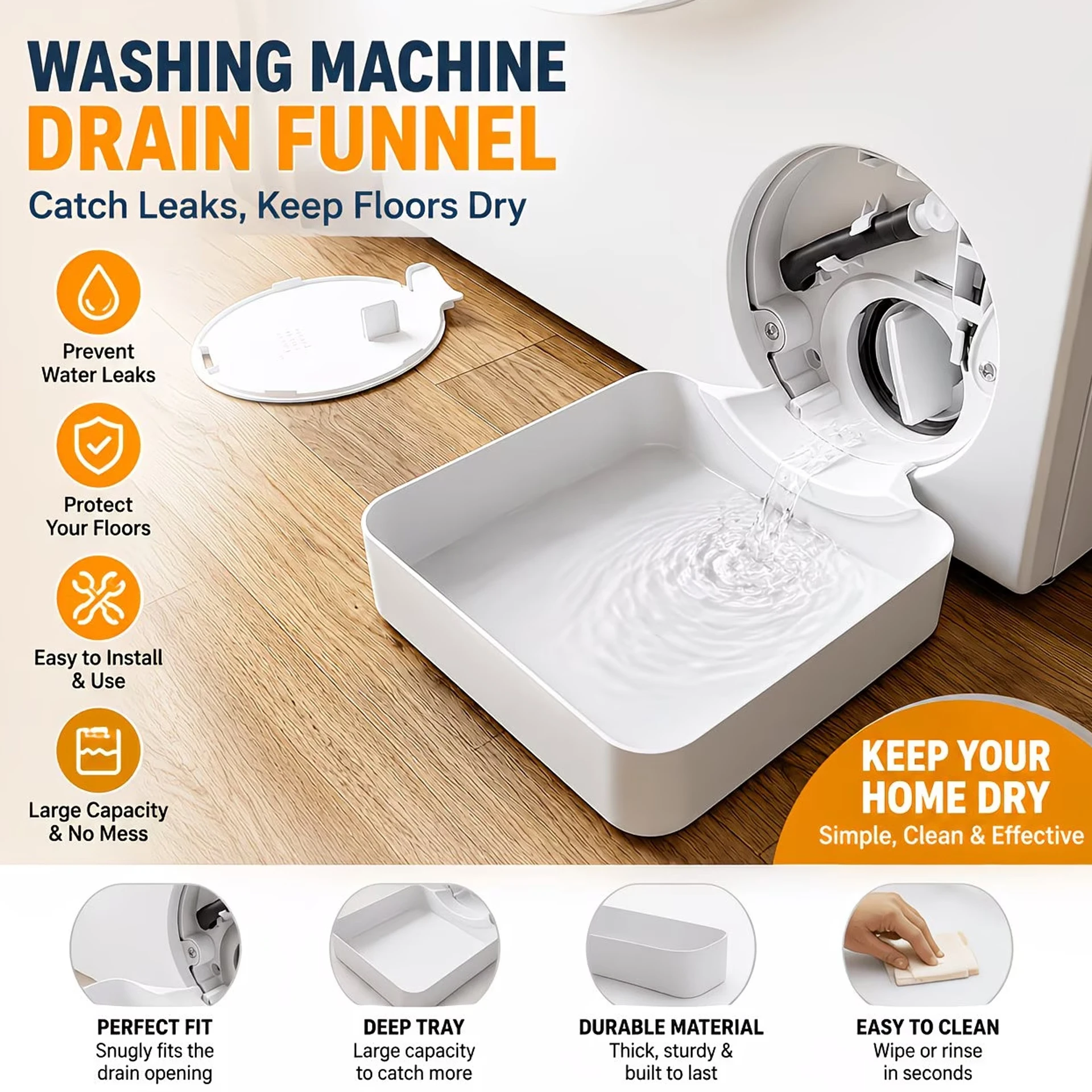 Washing Machine Drain Funnel - A Drip Tray for Cleaning Lint Filters, Preventing Leaks in the Laundry Room image 3