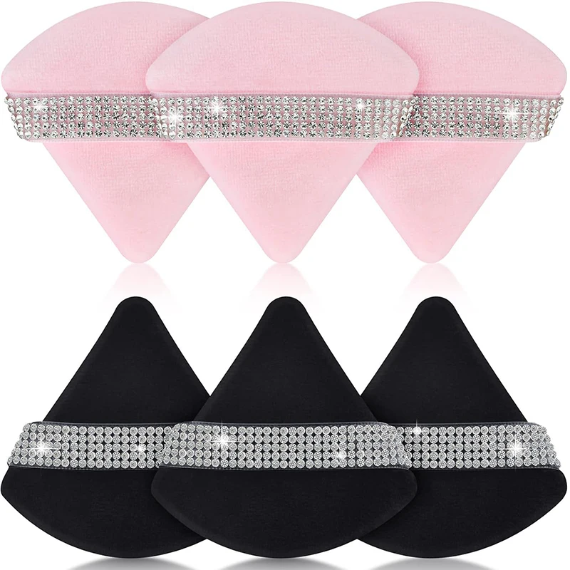 3Pcs Triangle Powder Puff Face  Ribbon Soft Makeup Tool Sponge Velvet Soft Smooth Facial Beauty Makeup Sponge Accessories