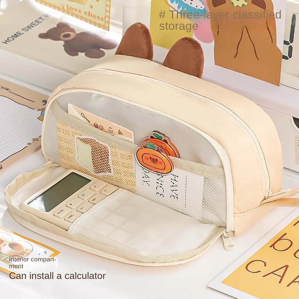 

Large Capacity Capybara Pen Case Desktop Organizer Capybara Panda Pen Holder Animal Black Cat Panda Cartoon Pencil Box Office