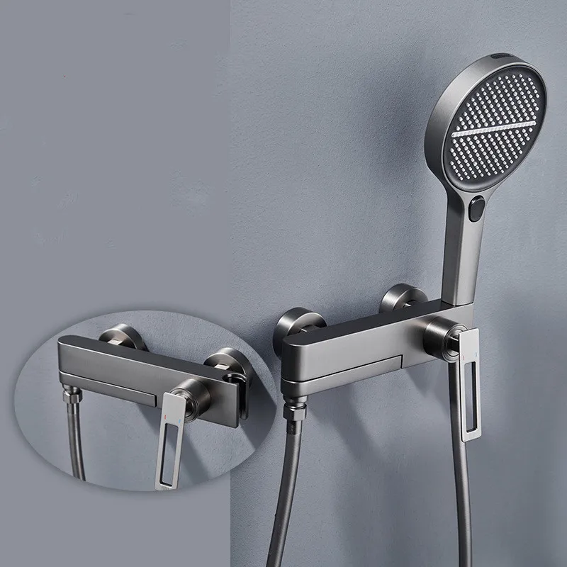 

Gray Bathroom Shower Faucet Set Wall Mounted Shower Faucet Cold and Hot Foldable Bath and Shower Mixer Taps Brass