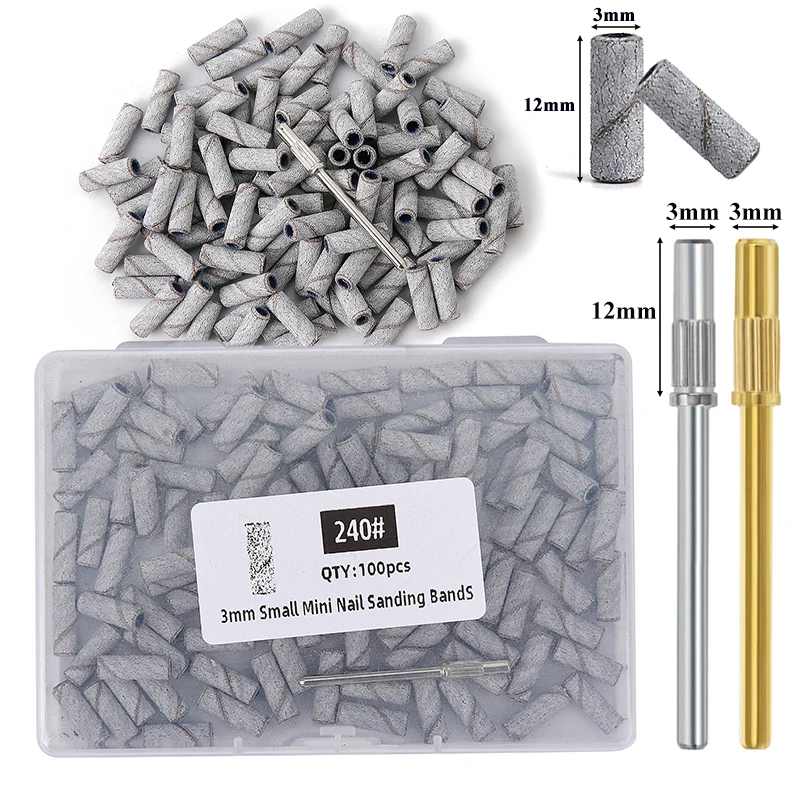 100/80pcs 3mm Mini Zebra Nail Sanding Bands Kit with Bit Nail Drill Bits Accessory UV Gel Acrylic Polish Remover For Nails Tool