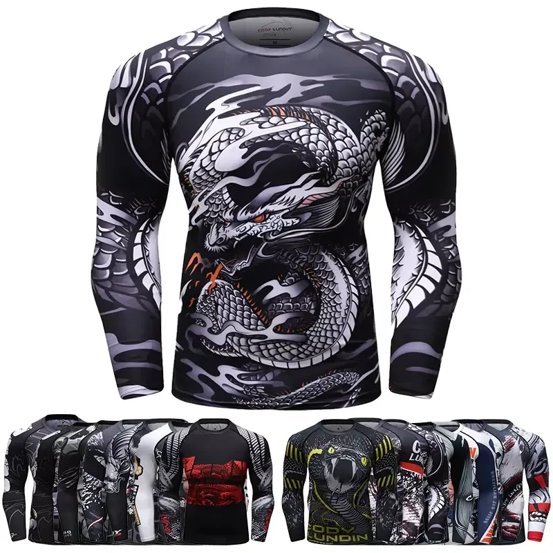 3D Long Sleeve Cody Men Grappling Wear Jiu Jitsu Gi Rashguard BJJ Boxing T-shirts UPF 50+ Male Athletic Running Blouses