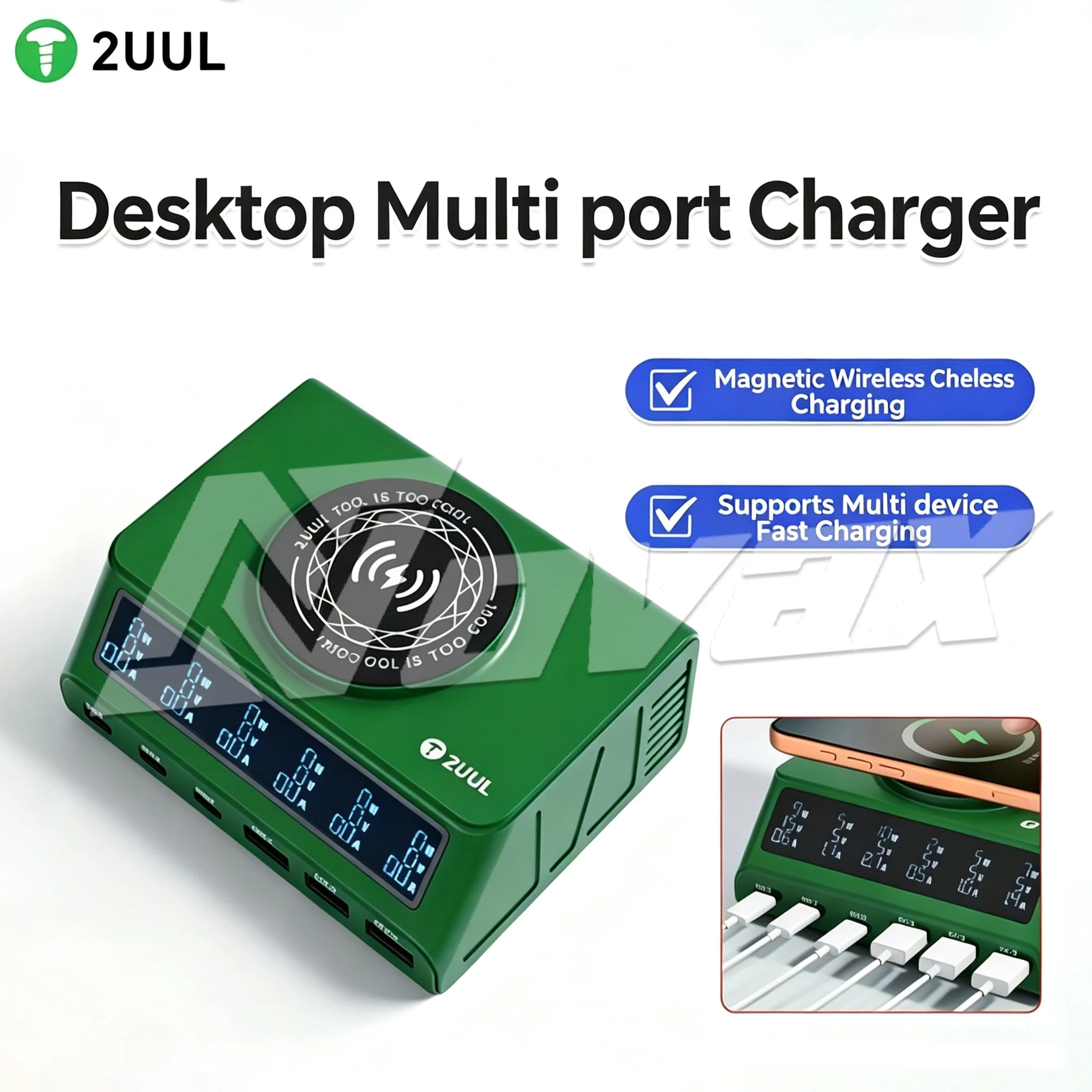 2UUL PC11 Multi-Port Charger Magnetic Wireless Fast Charging Digital Display for IP17 Series Multi-Device Compatible