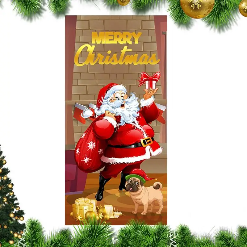 Christmas Door Banner Santa Claus Front Door Banner 185x90cm Christmas Santa Background Banner Outdoor Decorations