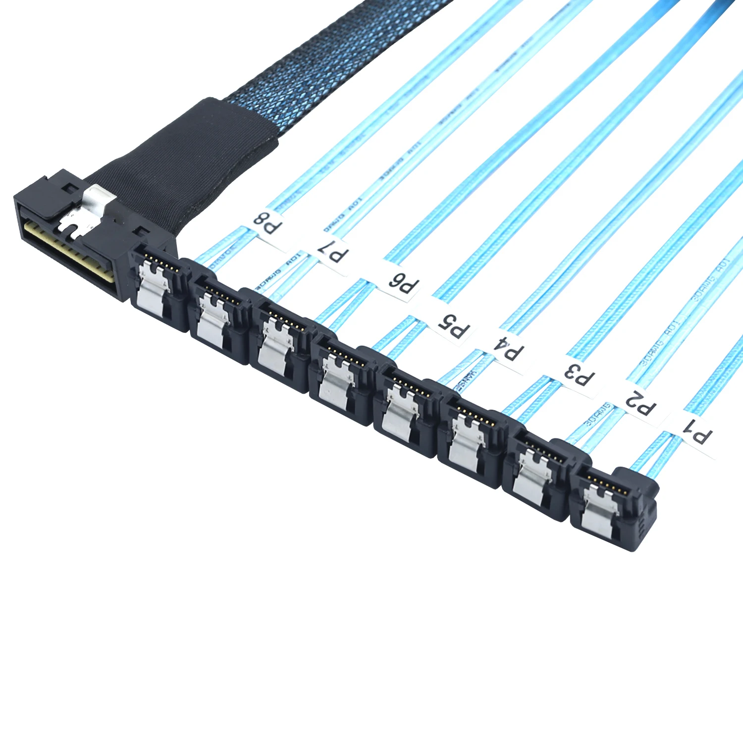 PCI-E Ultraport Slimline SAS 4.0 LP Low profile SFF-8654 8i 74pin  to 8X SATA 7Pin 90 degree Server Cable