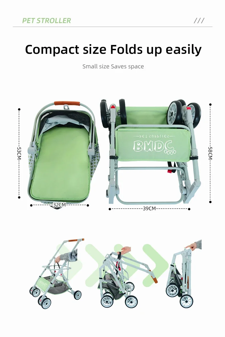 Kereta Dorong Hewan Peliharaan OEM Fashion Mewah Lipat, Carrier Hewan Peliharaan untuk Perjalanan 4 Roda, Troli Carrier Anjing Kucing, Kereta Dorong Hewan Peliharaan