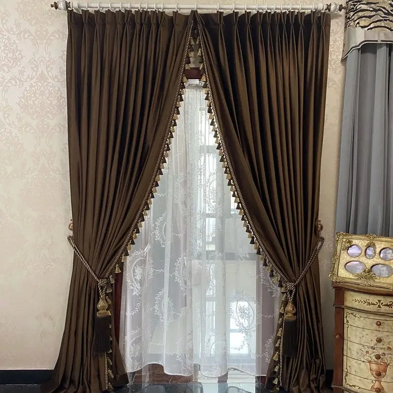 

Custom Gorgeous Vintage American bedroom living room shade velvet coffee cloth blackout curtain tulle drape C1886