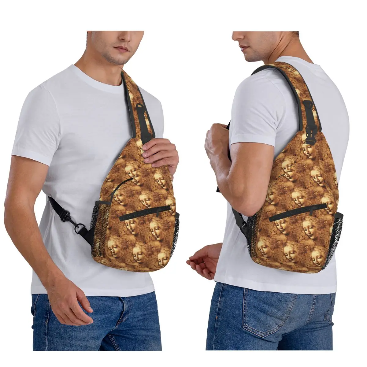 

Leonardo Da Vinci La Scapigliata Chest Bag Men Sling Crossbody Backpack Chest Bag Travel Hiking Daypack Shoulder Bag