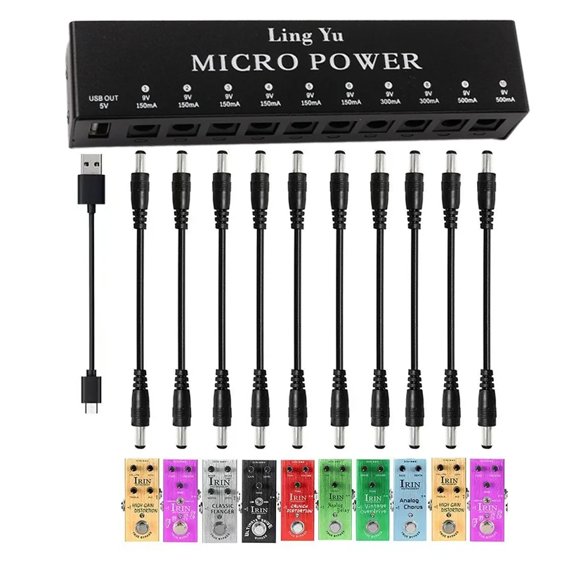 Guitar Pedal Power Supply 10 Isolated DC Output for 9V Effect Pedal Short Circuit Protection Noise Reduction Pedal Board