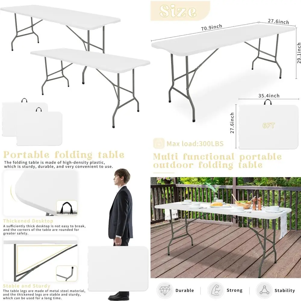

Portable Lightweight 6-Foot Folding Camping Table with Plastic Top and Steel Legs for Outdoor Dining