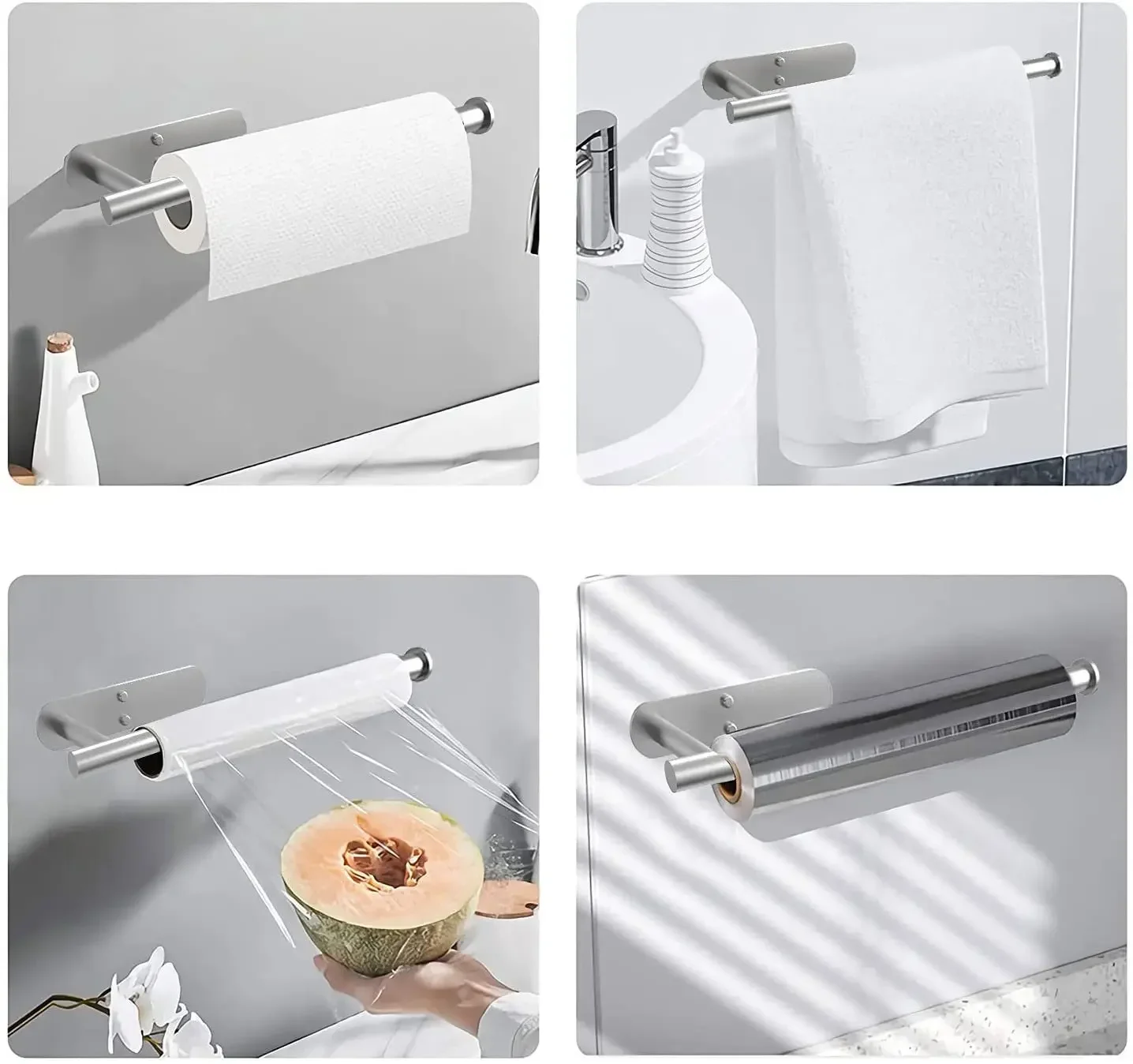 Durable304 Stainless Steel Roll Paper Rack Punching-free Tissue Holder Kitchen Tissue Holder Bathroom Towel Bar Self-adhesive Du