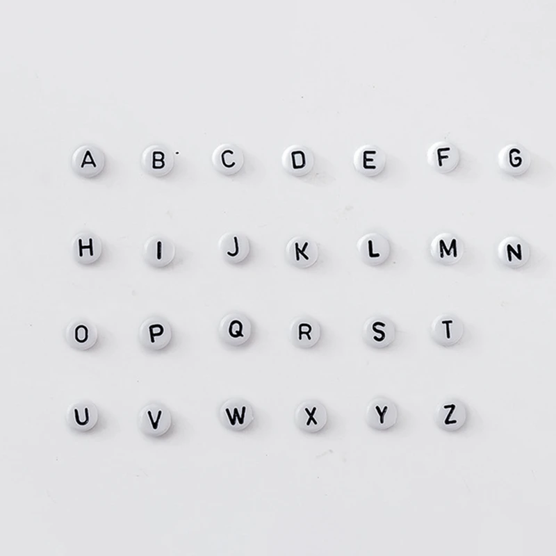 

DIY Acrylic Beads Set A-Z White Flat Round Black Letter English Alphabet DIY Jewelry Bracelets Necklace Making