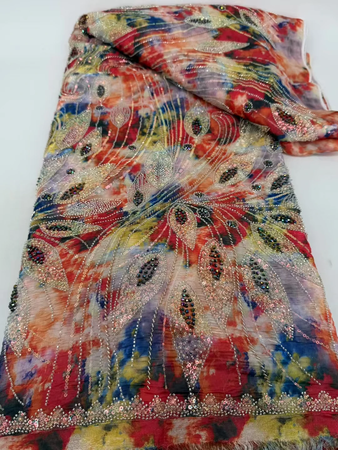 

African Lace Fabric 2026 High Quality 5Yard Luxury Laces On Sale Dubai Green Bead Lace Materials Fabric For Wedding Dress H120-1