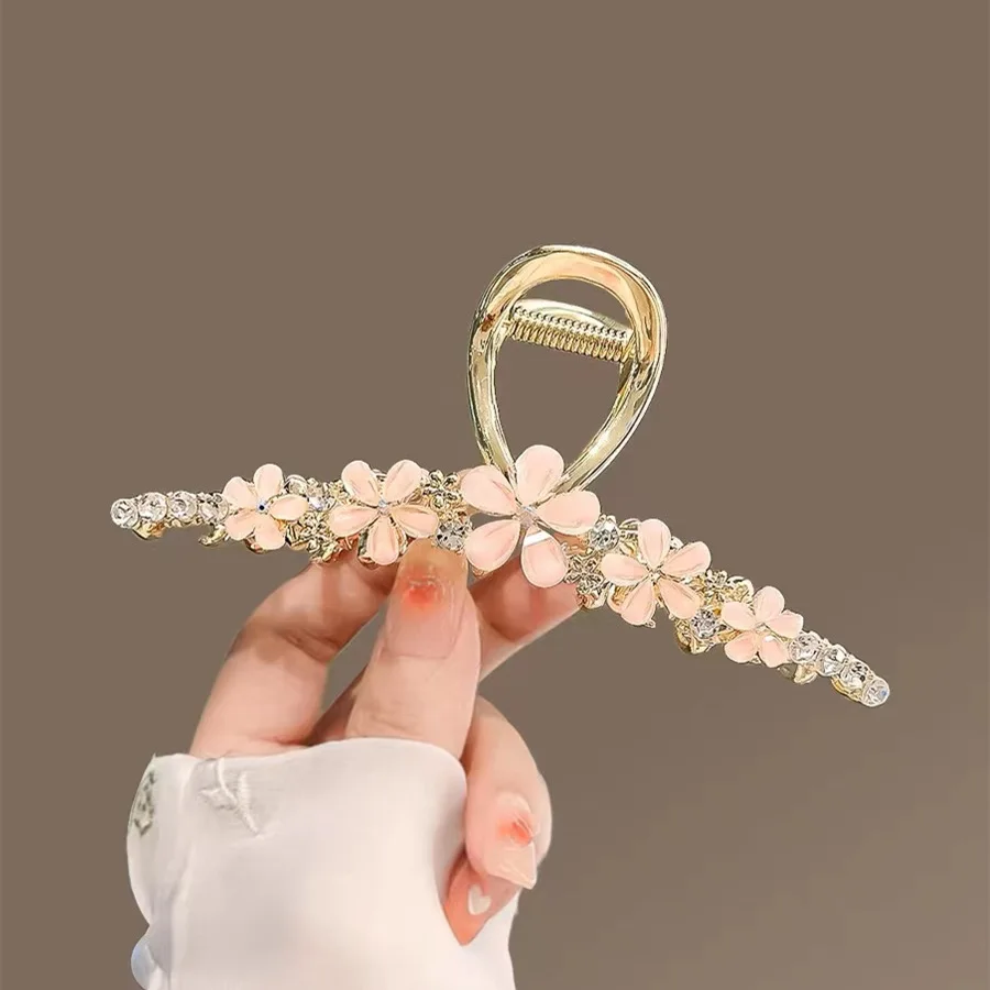 13cm Japanese Forest-style Floral Large Hair Claw Rhinestone Metal Hair Gripper Back of the Head Super Fairy Girls Headwear