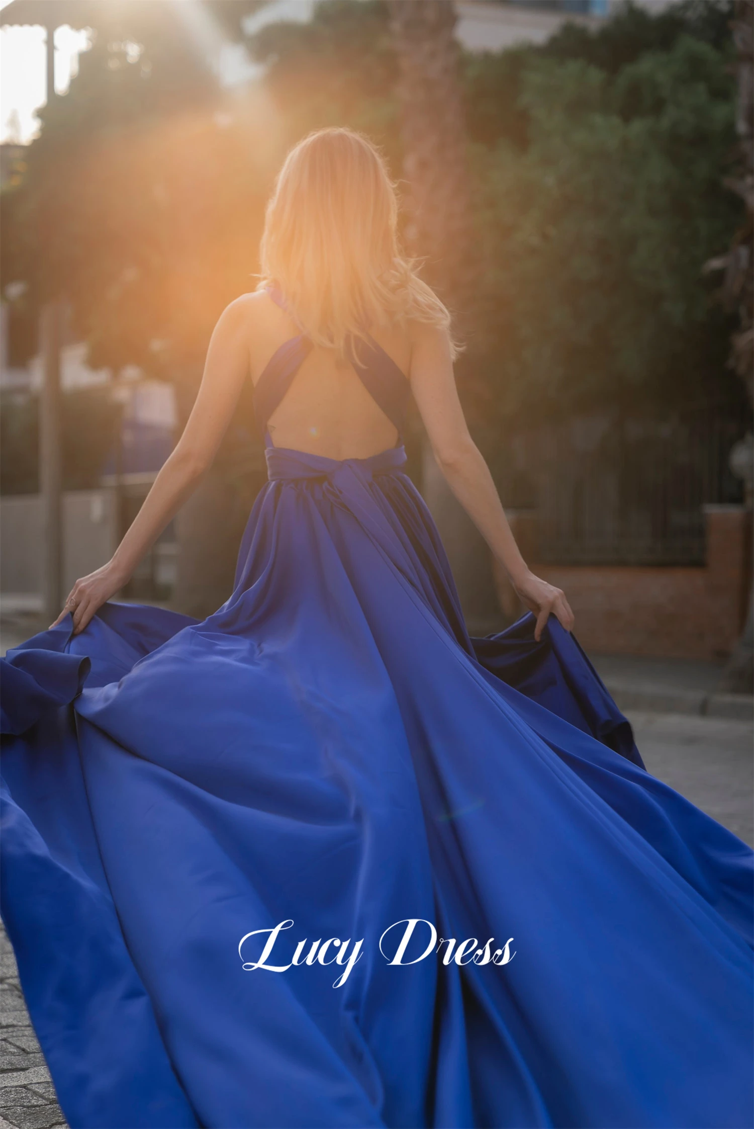 Lucy Blue Long Tail Dress Shooting Satin Ball Gowns Happy Sharon Evening Dresses Woman Elegant Robe Soiree De Luxe 2024 Prom