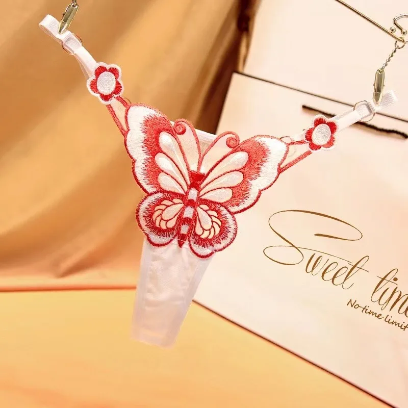 Sexy krajkové tanga pro ženy s nízkým pasem, motýlími kalhotkami, G-stringy, průhledné síťované kalhotky s nastavitelným pasem, Culotte Femme - náhled 5