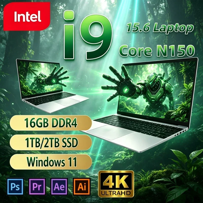 Portable Ultra Slim 15.6" Notebook Intel Core I9-N150 32GB 2TB Win11 1920*1080 HD Gamer Office Laptop Hot