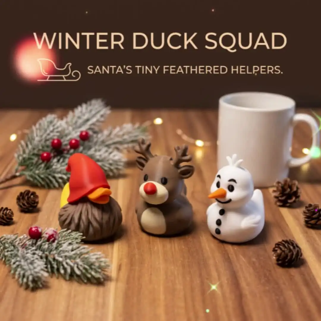 A Set of Three Winter-Themed Duck Squad Ornaments, Quirky Christmas Style, Collectible Figurines, Home Desktop Decorations, Fun Snowman, Reindeer, and Elf-Shaped Art Displays, Suitable for Holiday-Themed Space Decoration, a Must-Have Creative Piece for Collectors, a Personalized Decoration Piece That Enhances the Winter Joy in Your Home.