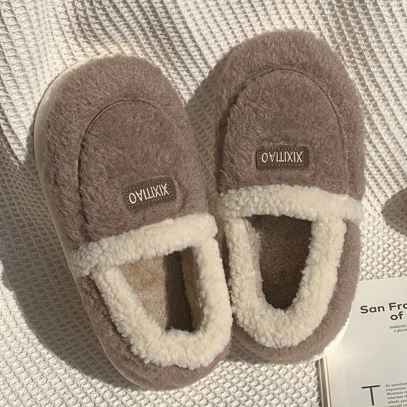 

Winter celebrity personality fashion home plush cotton shoes all-inclusive heel men's non-slip warm soft-soled cotton slippers