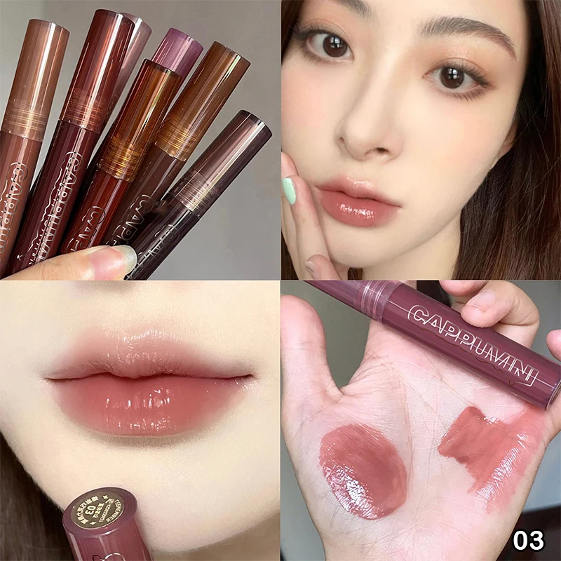 Cappuvini Punk Dark Brown Mirror Water Lip Gloss Red Lip Glaze Transparent Glass Lip Oil Waterproof Liquid Lipstick Tint Makeup