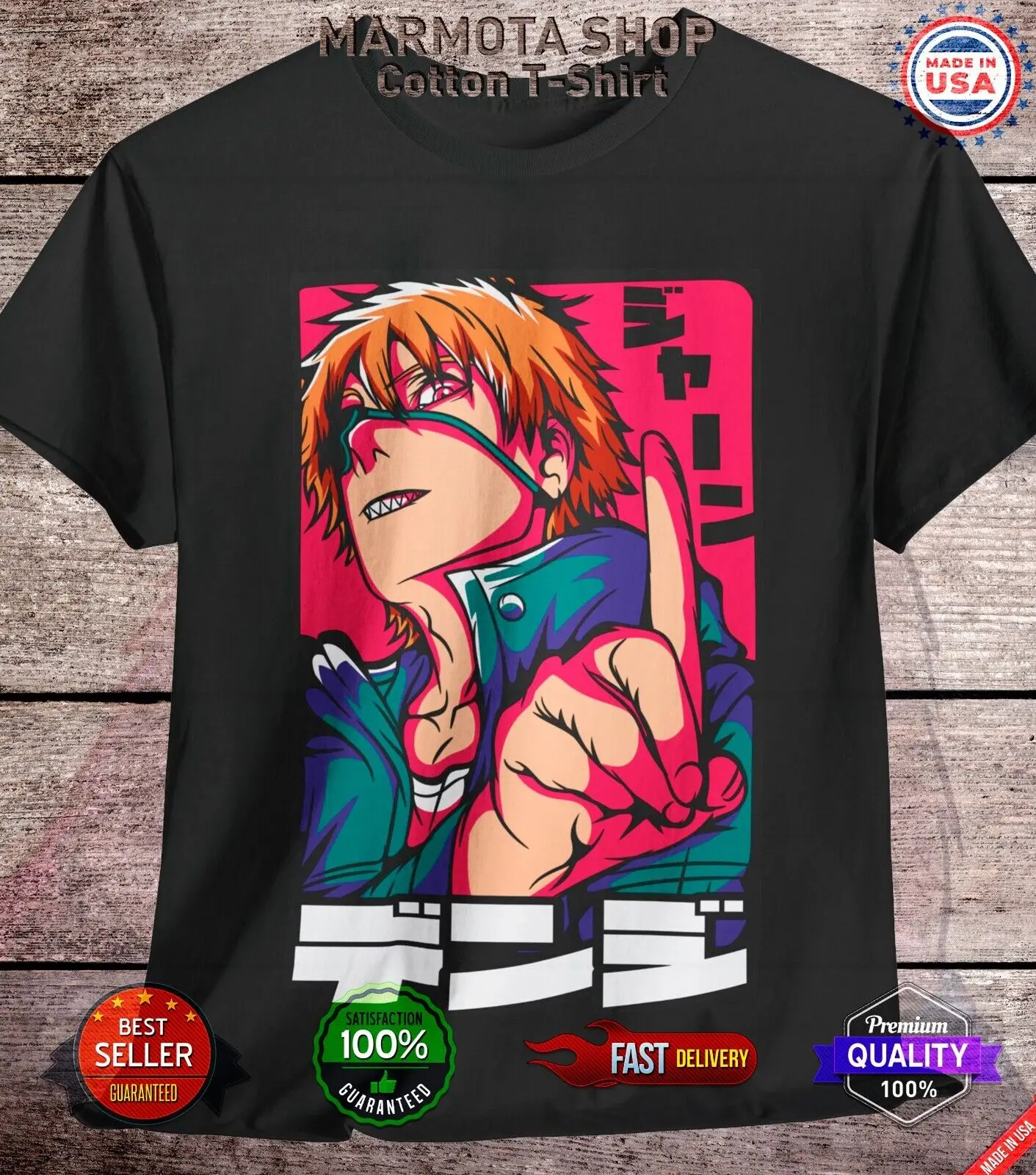 

Denji Chainsaw Man Shirt Anime Tee T-Shirt Pochita Horror Manga Otaku Makima