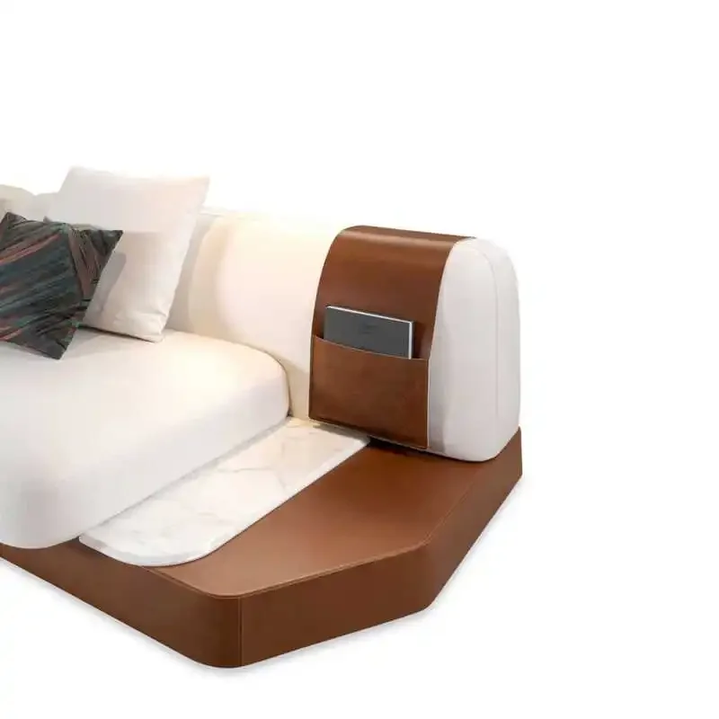 Villa large flat-floor living room, cotton and linen fabrics, Italian-style imported straight-row sofa combination