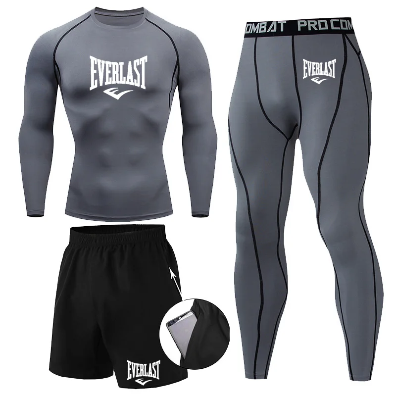 EVERLAST-Conjunto de Camisetas e Calções Masculinos, Manga Curta, Roupas Estampadas, Corrida, Ginásio, Esportes, Lazer, Respiração, Brand, 2 peças