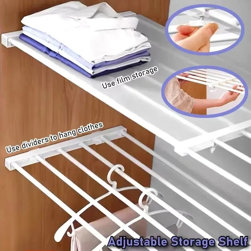 Closet Tension Shelf & Rod Expandable Metal Storage Rack Adjustable Organizer DIY Divider Separator for Cabinet Kitchen Bathroom