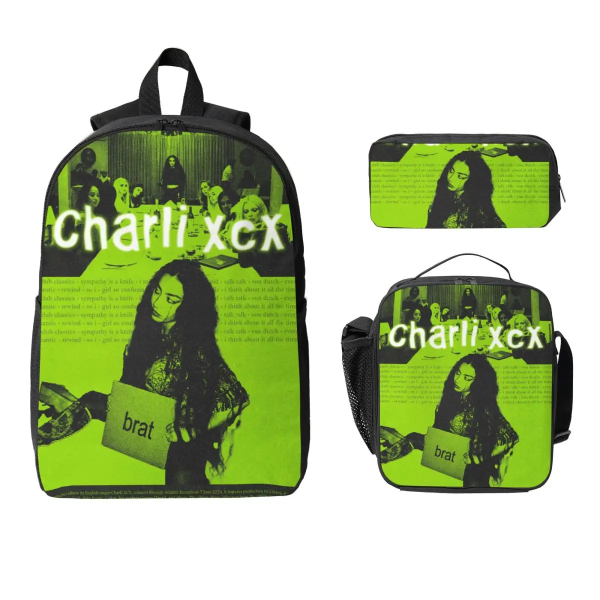 

3 шт. набор рюкзаков Charli Xcx для детей, сумки для ручек, наборы сумок для книг с коробкой для завтрака для школьников, рюкзак