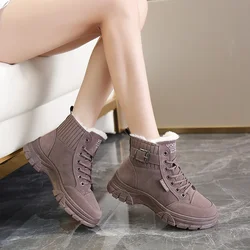 2023 buty damskie zimowe średni obcas wygodne botki damskie modne buty designerskie jednolity kolor sznurowane Chaussure Femme