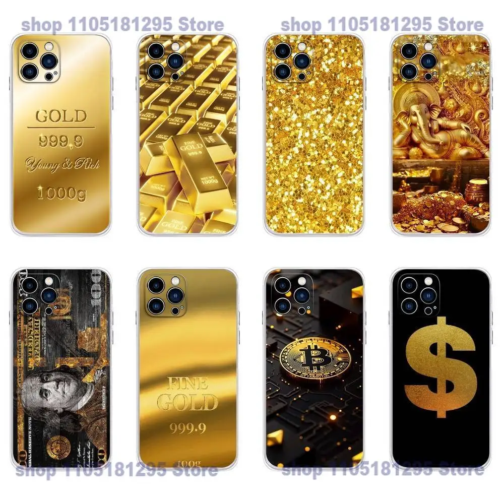 

Money Gold Art Phone Case For iPhone 17,16,15,14,13,12,11 X,Plus,Pro,Max,XR,Plus,E,Mini Transparent Soft Cover
