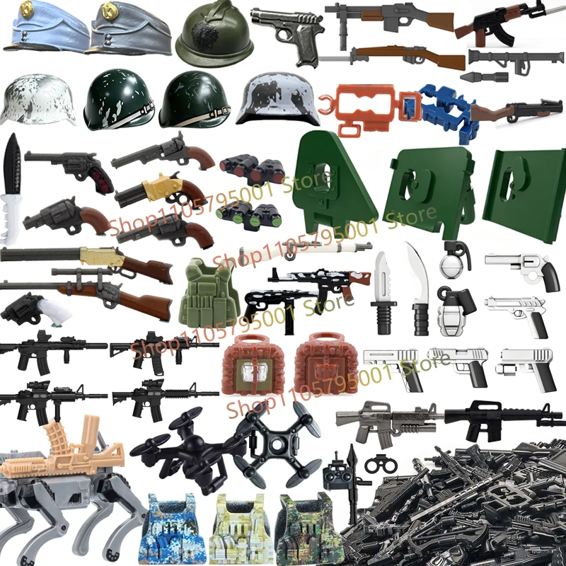MOC Military Building Blocks Accessories Special Forces Vests Guns Rifle Helmets Grenades Shells 3D Printed Bricks Toys Gifts F9