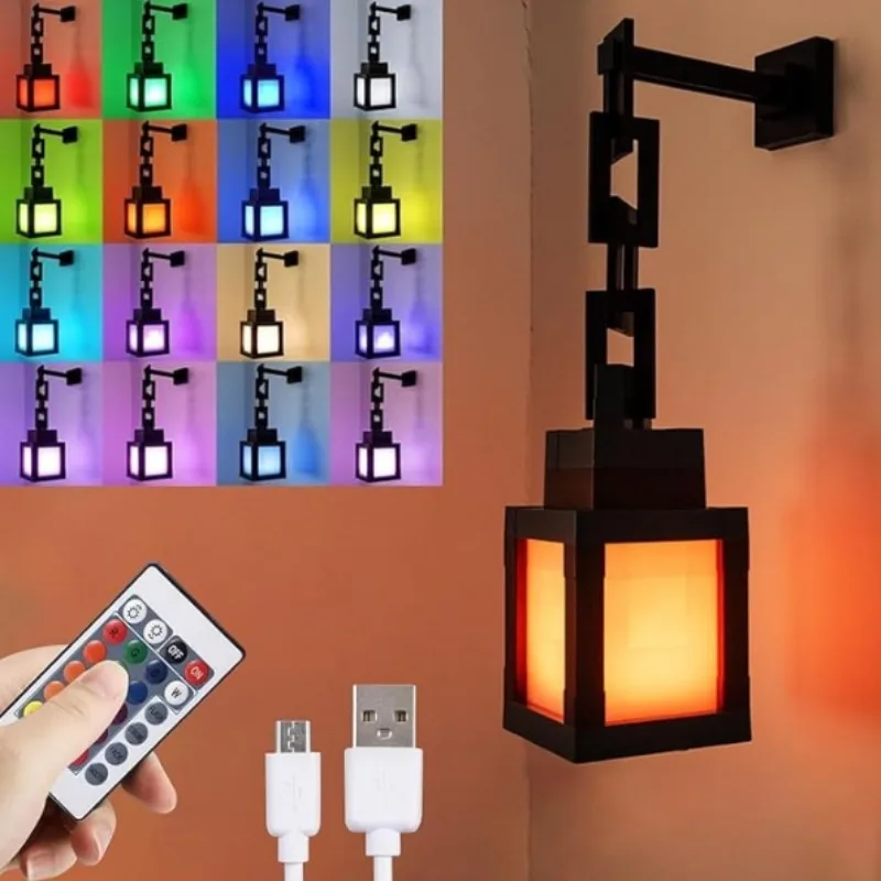 

D2 Pixel Ornaments Lantern Night Light 16 Color Changing LED Mood Light + Remote Control Desk Wall Mountable Bedroom Home Decor
