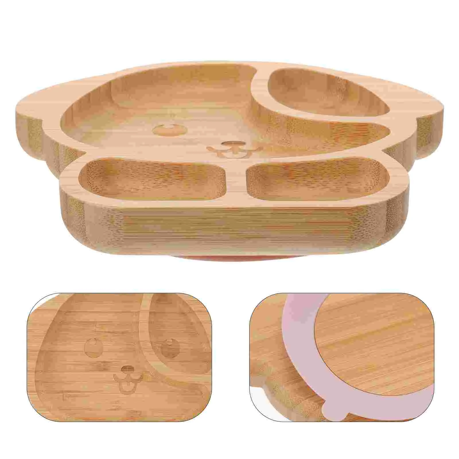 Baby Cutlery Set Divided Food Tray Wood Plate Bowls and Spoons Trays Dinner Lunch Serving Suction