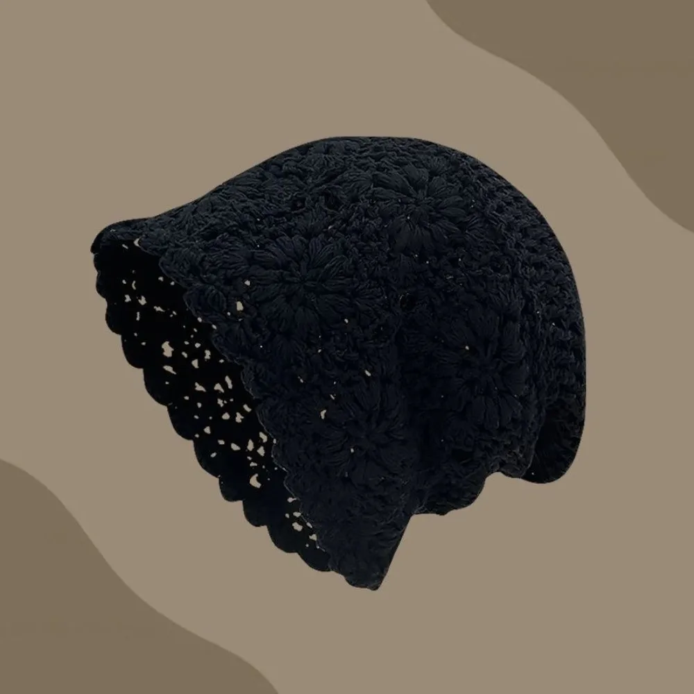 

Fashion Bohemian Style Crochet Flower Knitted Hat Handmade Korean Lace Woven Cap Thin Apparel Accessories Knit Cap Casual