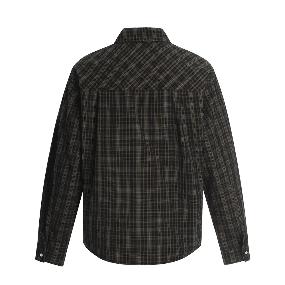 Retro Brief Drucken Plaid Shirts Herren Tasche Herbst High Street Revers Einreiher Langarm Baumwolle Shirts Männer – Detail 4