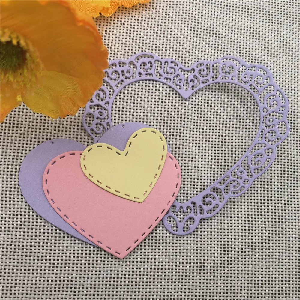 3 sztuk Love Heart koronki metalu wykrojniki szablony dla DIY Scrapbooking/album fotograficzny dekoracyjny wytłoczenia kartki DIY