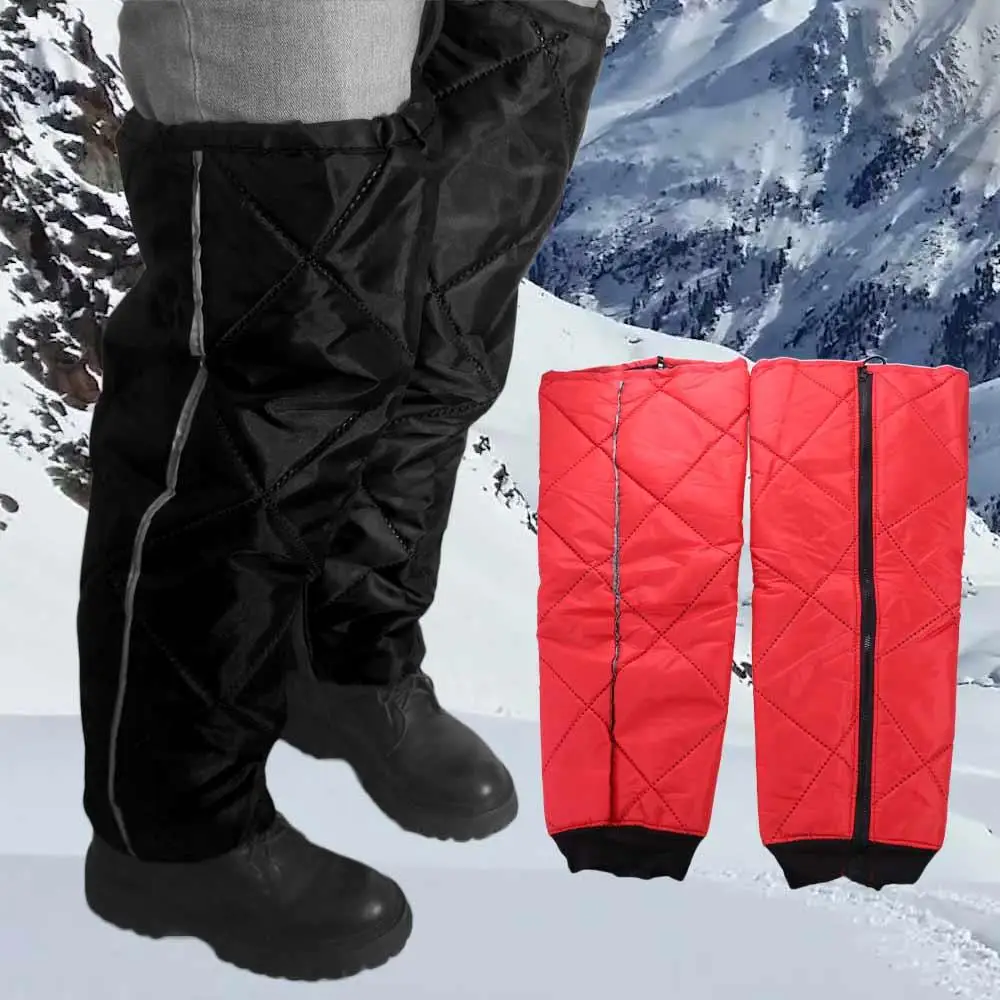 2 pcs Waterproof Motorcycle Winter Knee Pads Thickened Warmth Full Chaps Winter Full Chaps Knee Shin Guard Black/Red Polyester