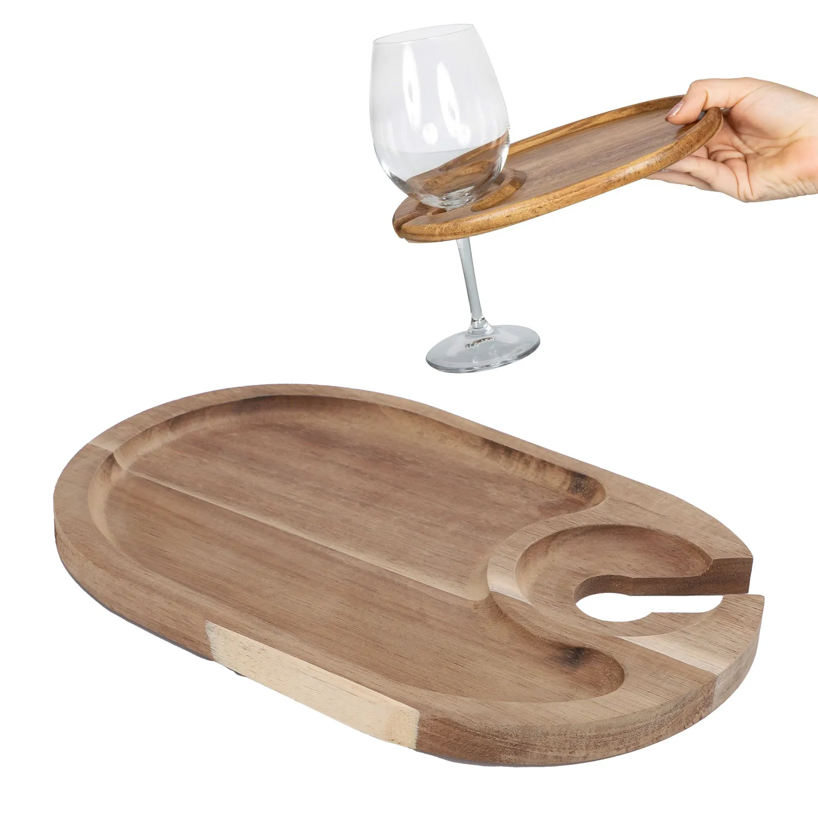 Wooden Wine Appetizer Plate with Glass Holder Cocktail Tray Mini Charcuterie Board for Cheese Snacks Party Entertainment