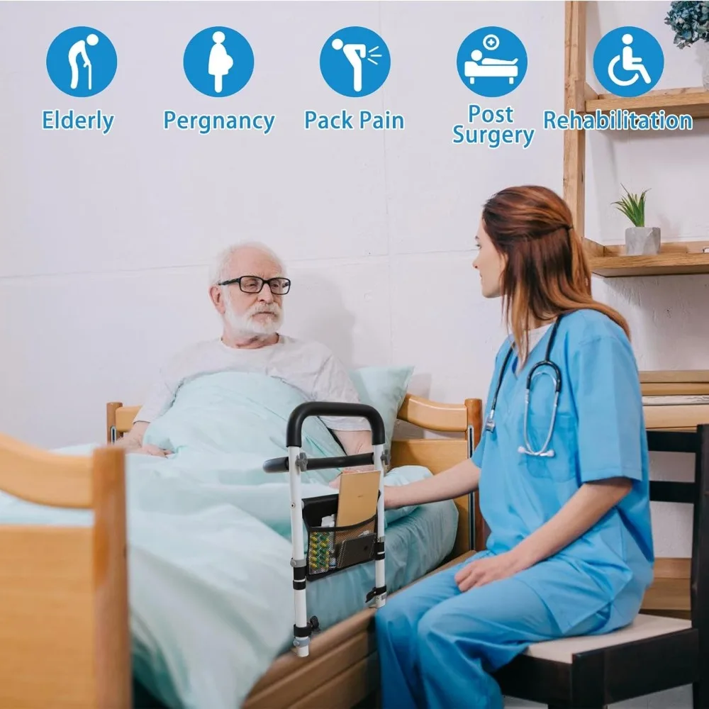 Elderly Bed Safety Rail with Non-Slip Handles, Easy Assembly for Seniors Getting In and Out of Bed, Supports Up to 300lbs