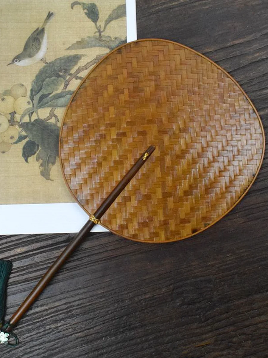 

Hanrted Bamboo Fiber round Fan Traditional Chinese Sle Vintage Handwoven Bambu Summer Cooling Tool for Home Use