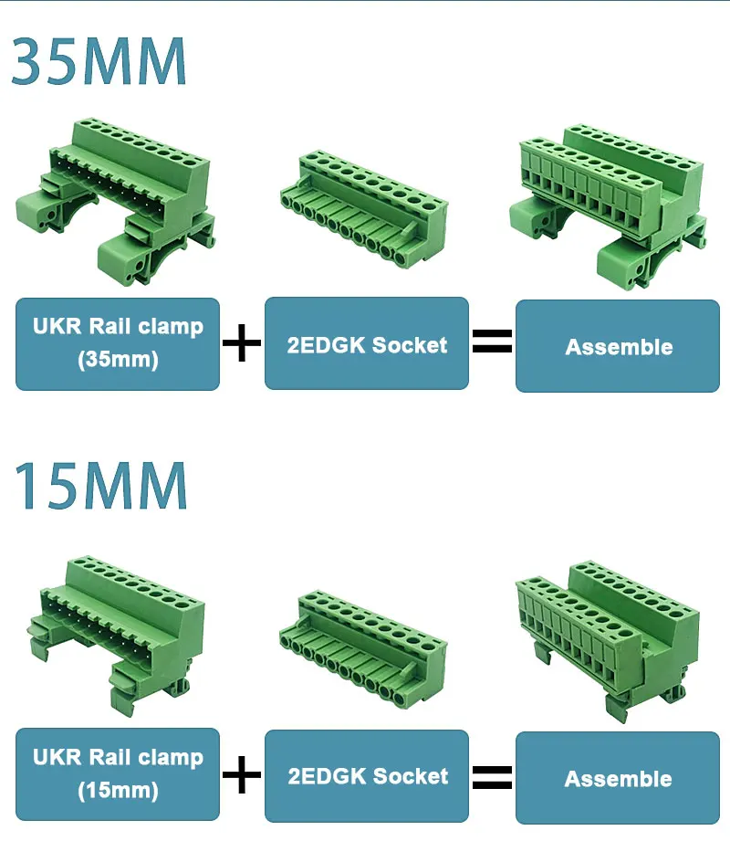 1Sets 2EDG-UKR-5.08mm Cable Butt Joint 35mm Rail Type Terminal Block Screw Plug-in Wire Connector Solderless Butt Joint 2P-24P