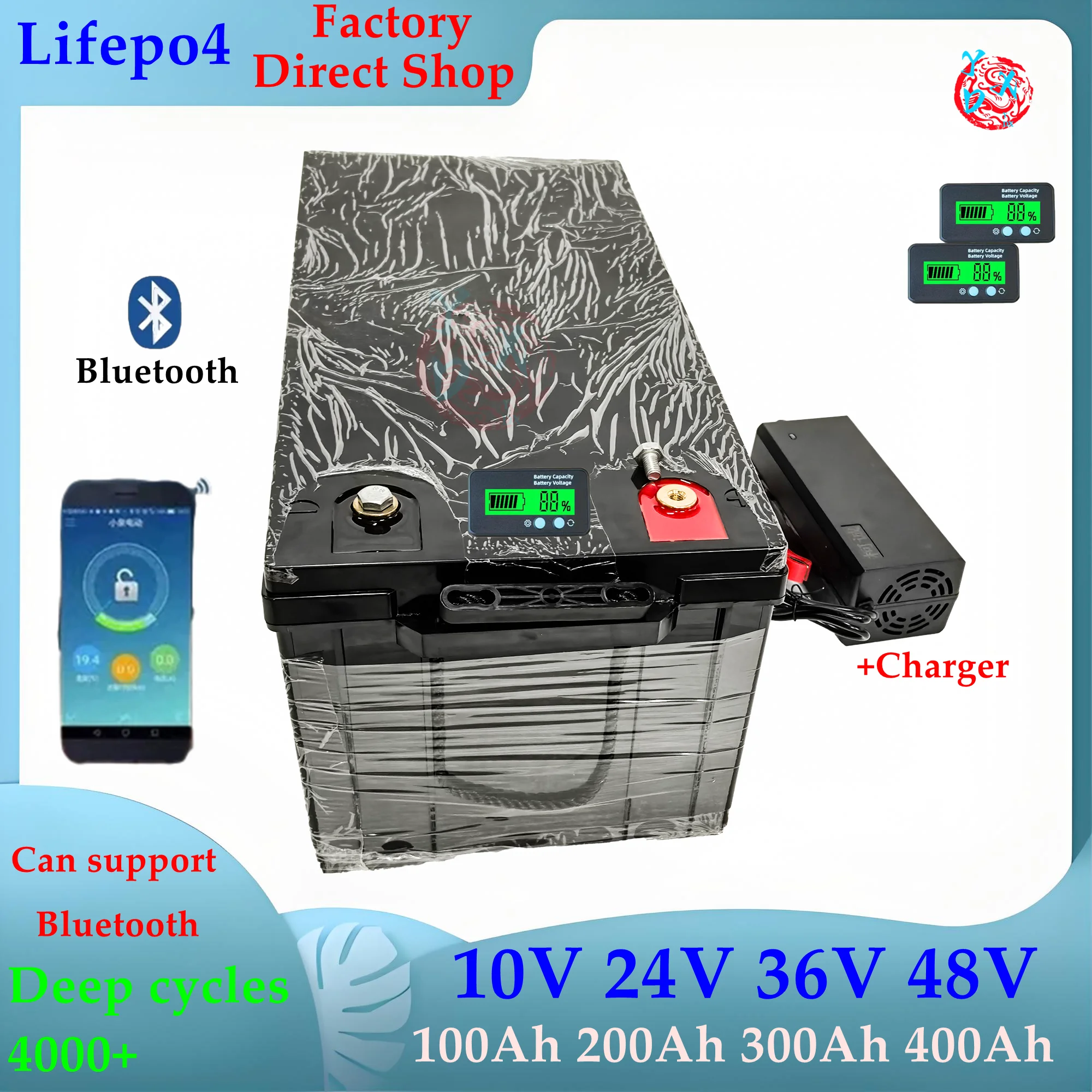 12V 200AH 300AH 400Ah 24V 150Ah 200Ah 36V 48V 100Ah Lifepo4 lithium battery eu deep cycle for car audio solar system boat