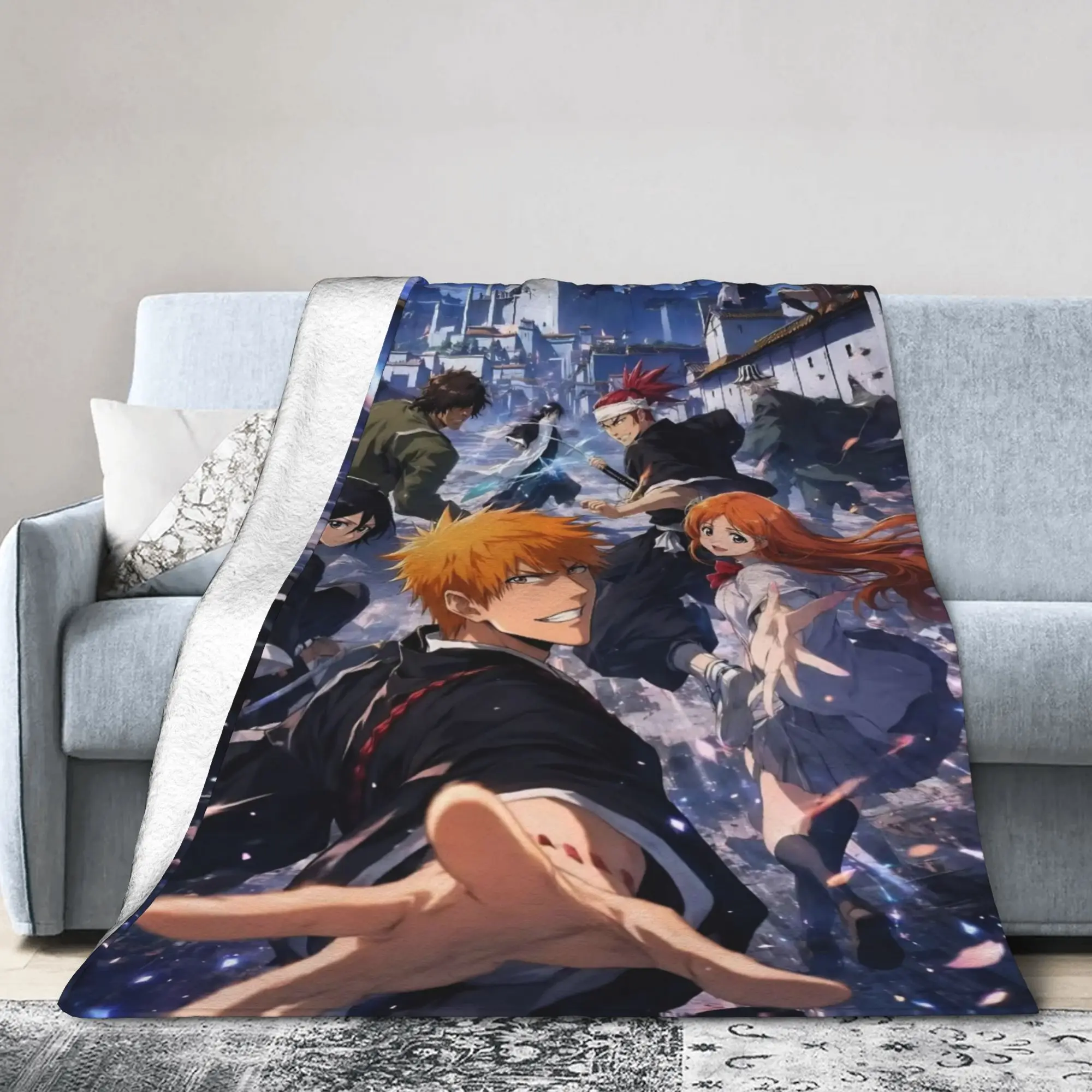 Kurosaki Ichigo Orihime Blankets Bleaches Anime Flannel Awesome Warm Throw Blanket for Home Restaurant Summer