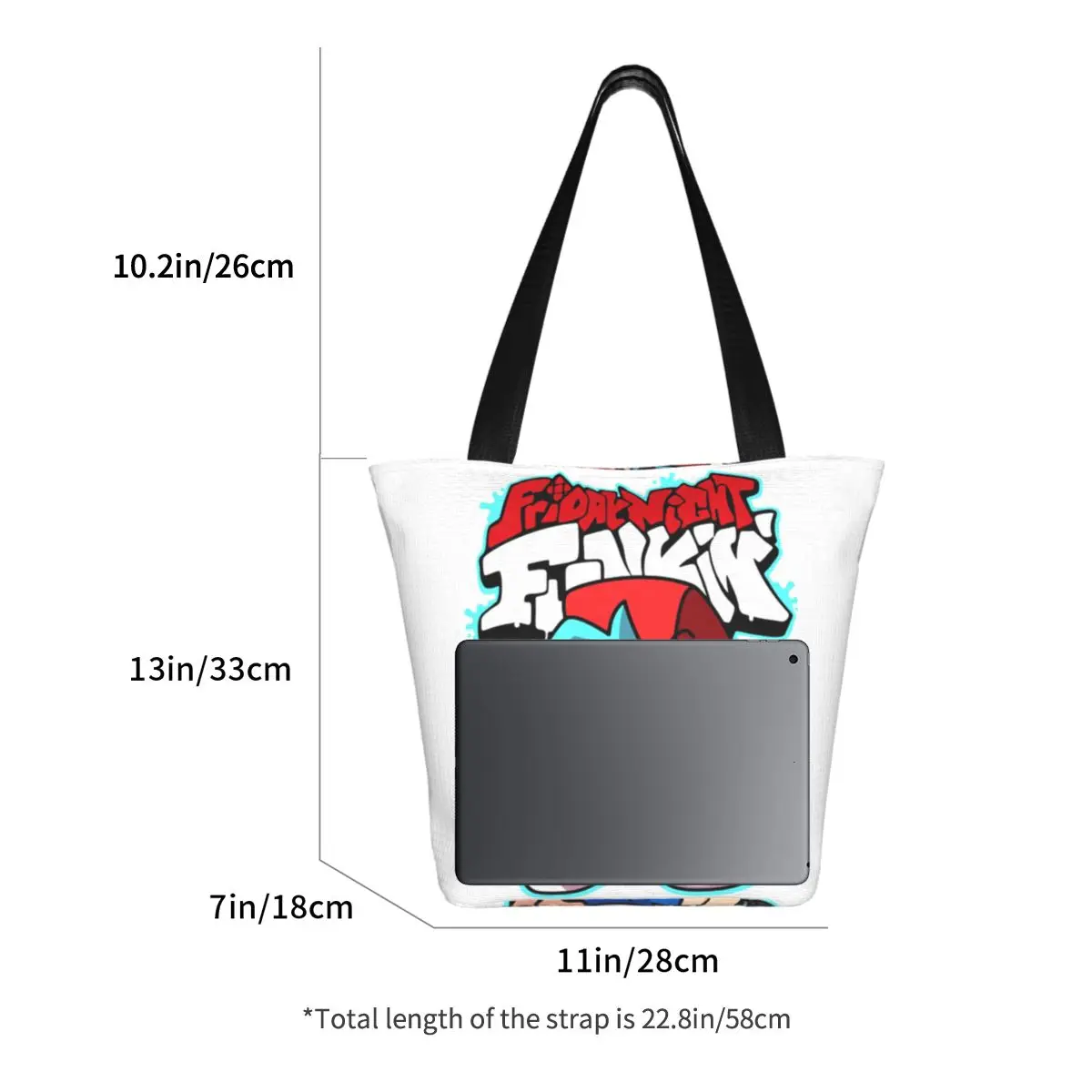 حقيبة تسوق Friday Night Funkin من القماش ذات سعة كبيرة وحقائب كتف للمتسوقين وحقيبة يد للبقالة للنساء