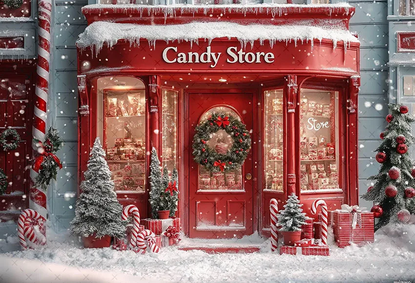 Mehofond Photography Background Christmas Candy Store Snowy Xmas Tree Kids Family Holiday Portrait Decor Backdrop Photo Studio