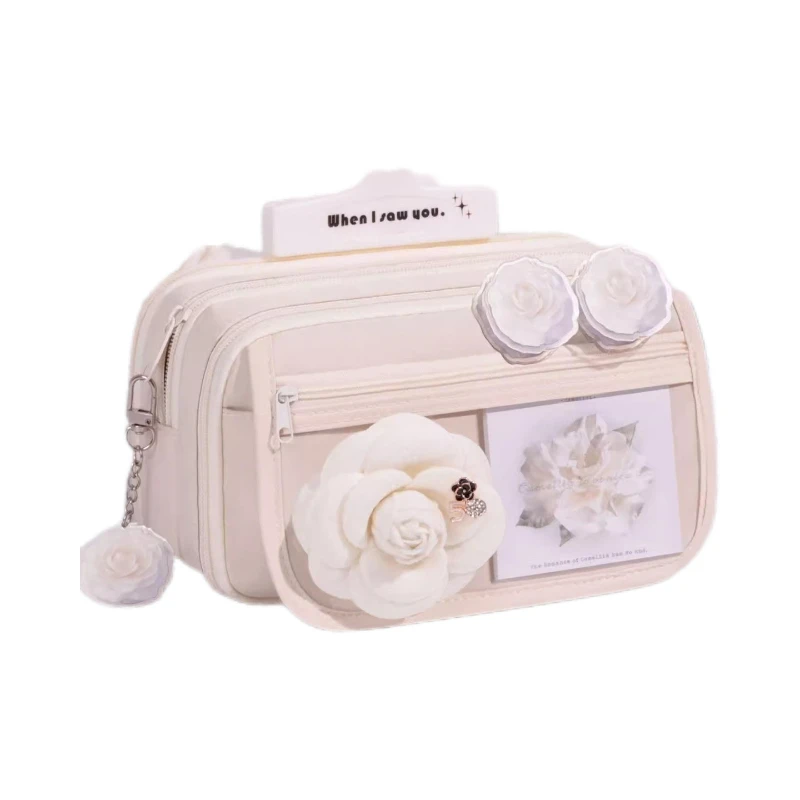 Large Capacity Floral Pencil Case Set with Accessories for Girls Students