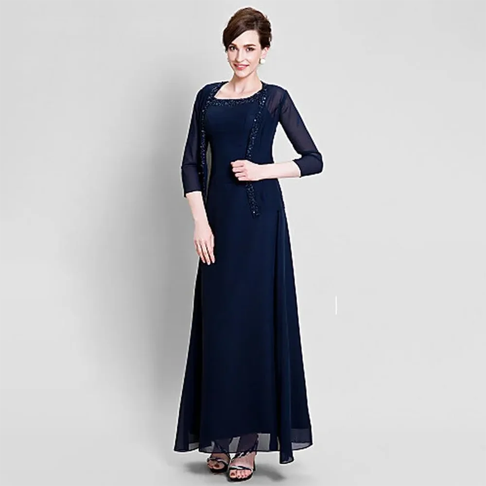 

New Mother's Dresses Chiffon 3/4 Long Sleeve Jacket Scoop Mother Formal Wear Knee Length Sheath Column Short Gowns