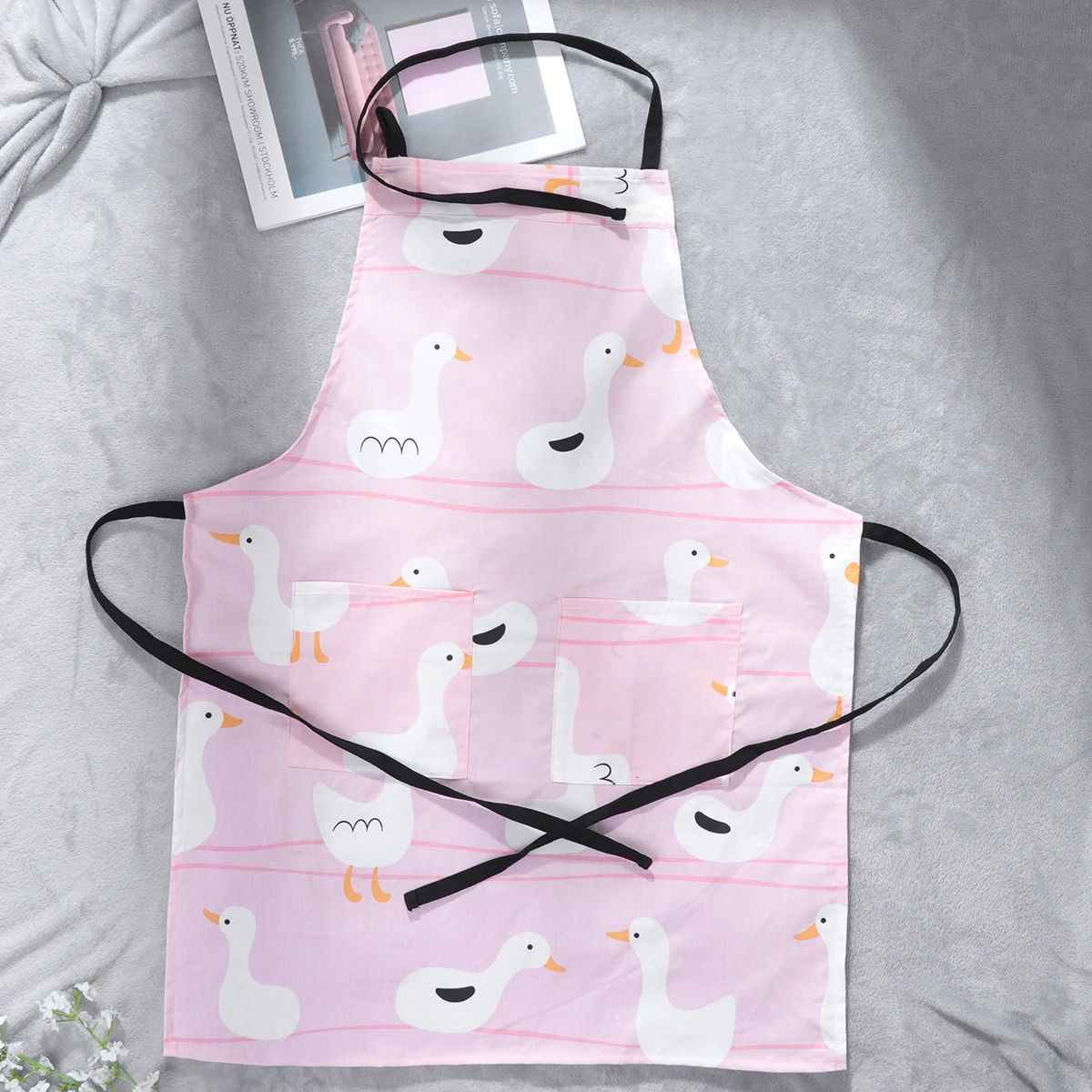 

Kids Cotton Apron Children Cartoon Duck Pattern Cooking Bib Double Layer Kitchen Accessories Reusable Easy Clean Home Use